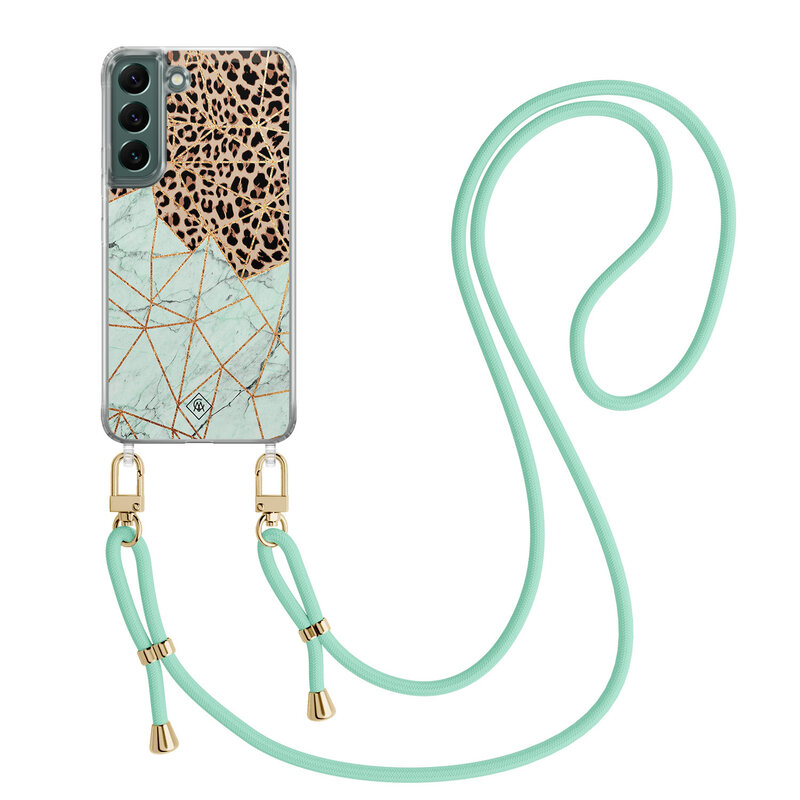 Casimoda Samsung Galaxy S22 Plus hoesje met mint koord - Luipaard marmer mint