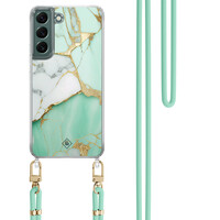 Casimoda Samsung Galaxy S22 Plus hoesje met mint koord - Marmer mintgroen