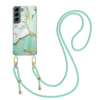 Casimoda Samsung Galaxy S22 Plus hoesje met mint koord - Marmer mintgroen