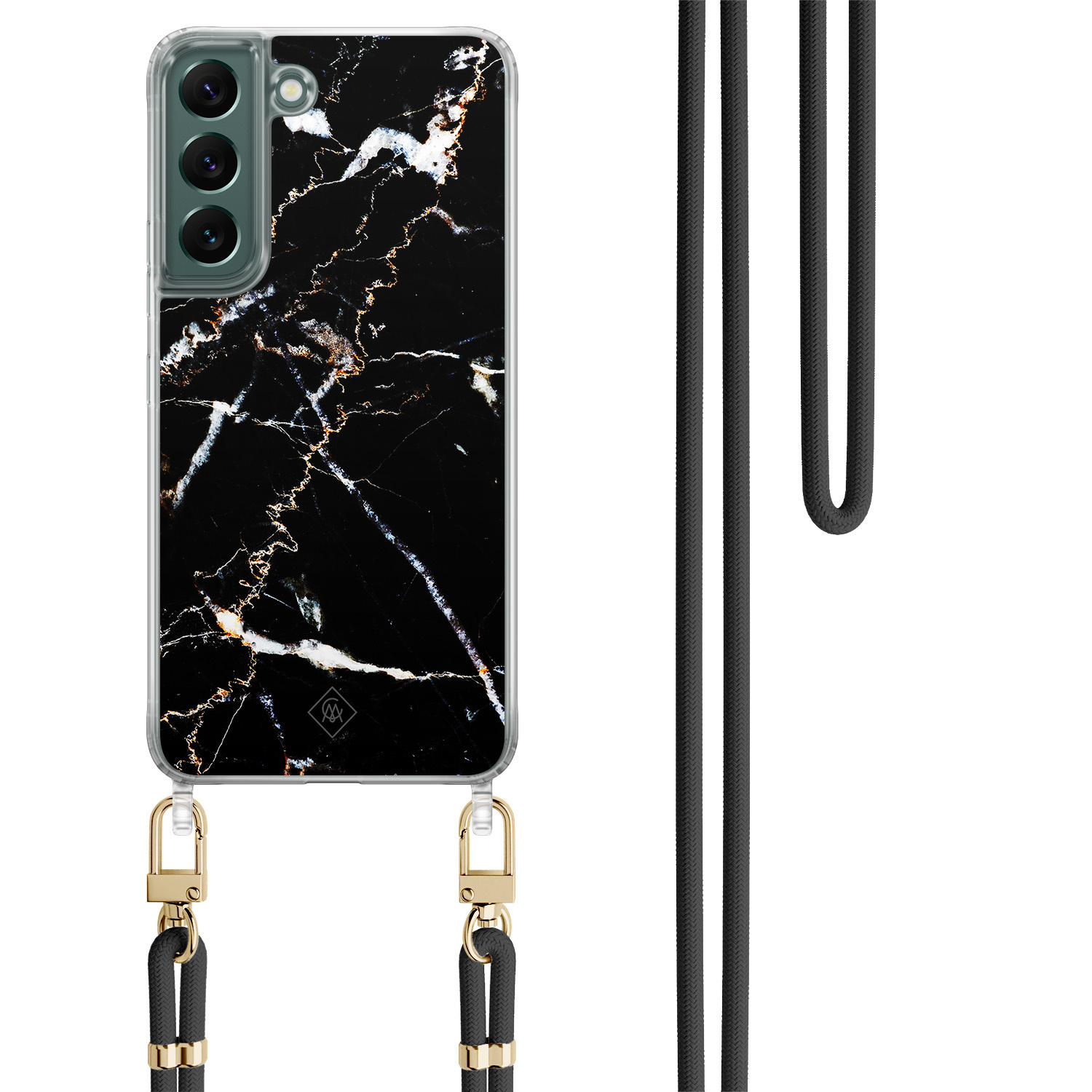Samsung Galaxy S22 Plus hoesje met zwart koord Marmer zwart