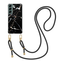 Casimoda Samsung Galaxy S22 Plus hoesje met zwart koord - Marmer zwart