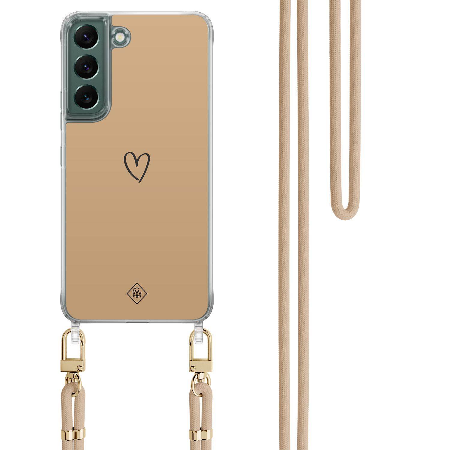 Samsung Galaxy S22 Plus hoesje met beige koord Hart bruin