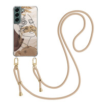 Casimoda Samsung Galaxy S22 Plus hoesje met beige koord - Abstract gezicht bruin