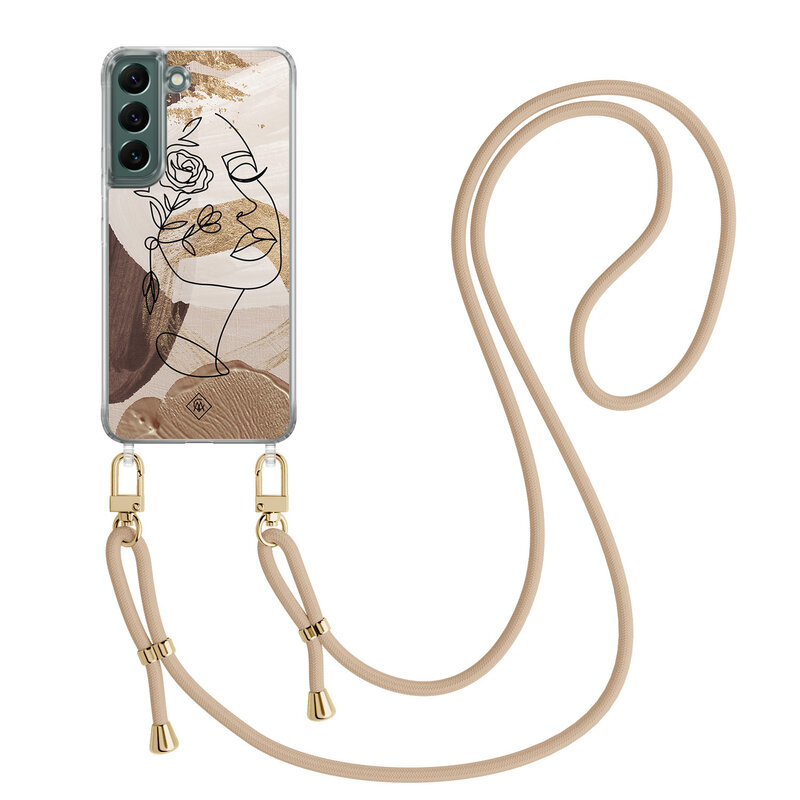 Casimoda Samsung Galaxy S22 Plus hoesje met beige koord - Abstract gezicht bruin