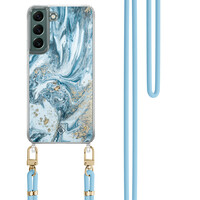 Casimoda Samsung Galaxy S22 Plus hoesje met blauw koord - Marble sea