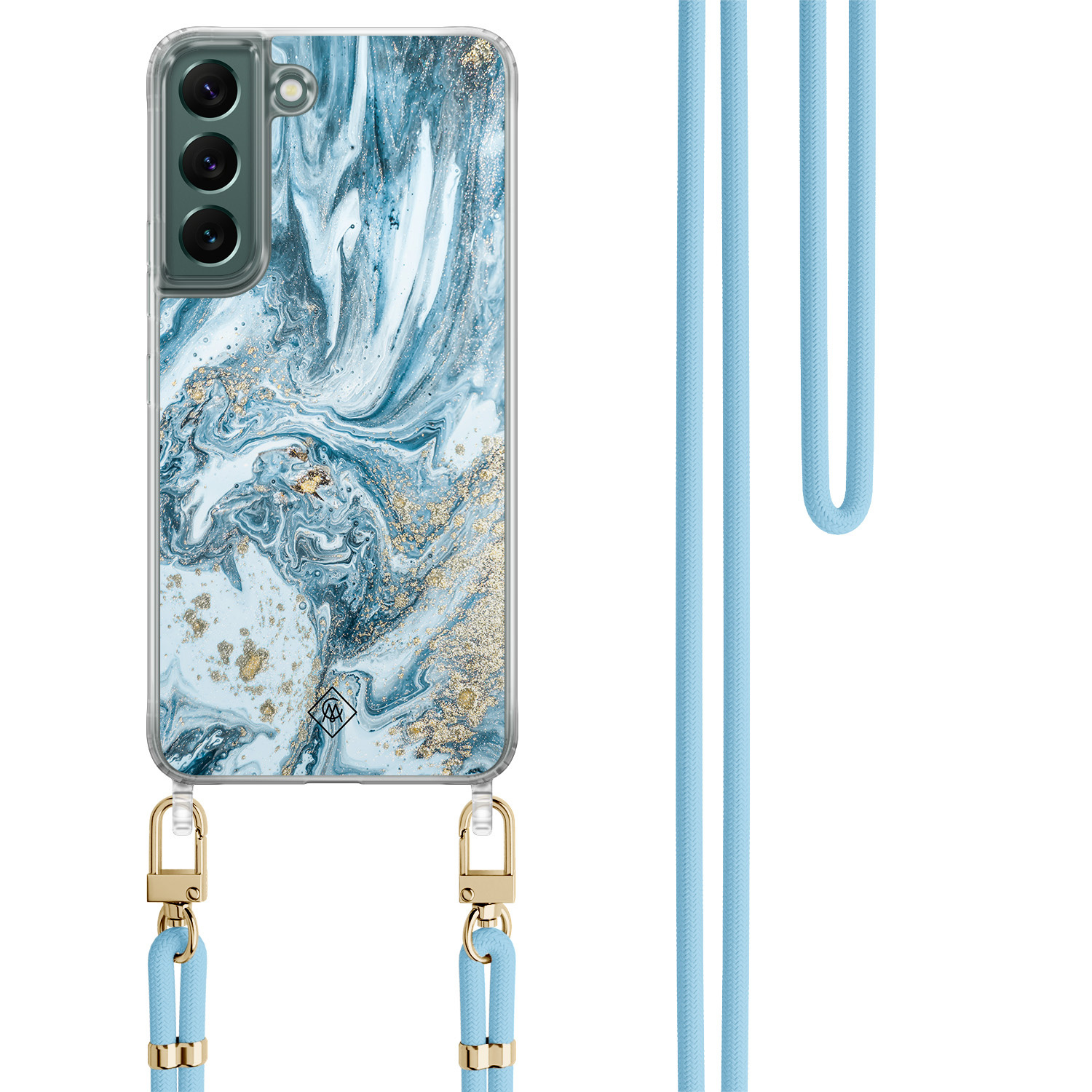 Samsung Galaxy S22 Plus hoesje met blauw koord Marble sea