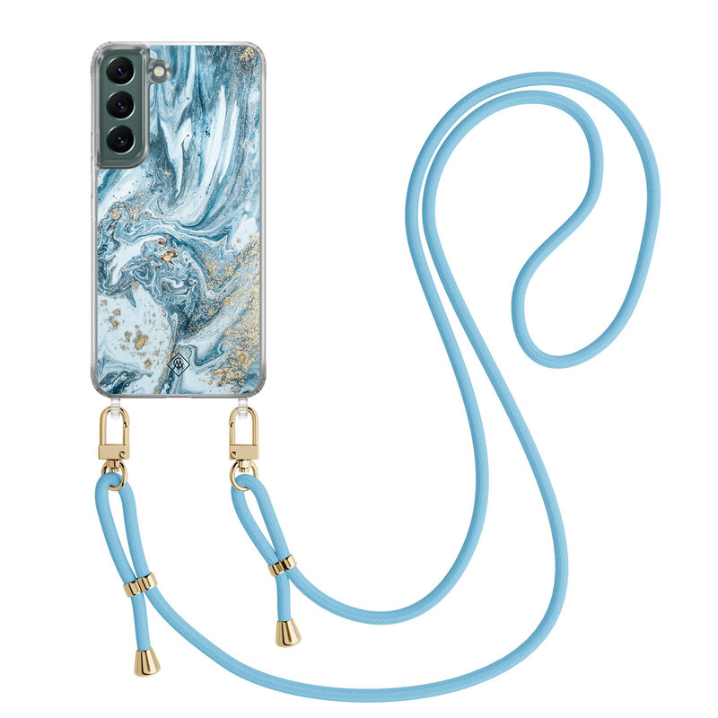 Casimoda Samsung Galaxy S22 Plus hoesje met blauw koord - Marble sea