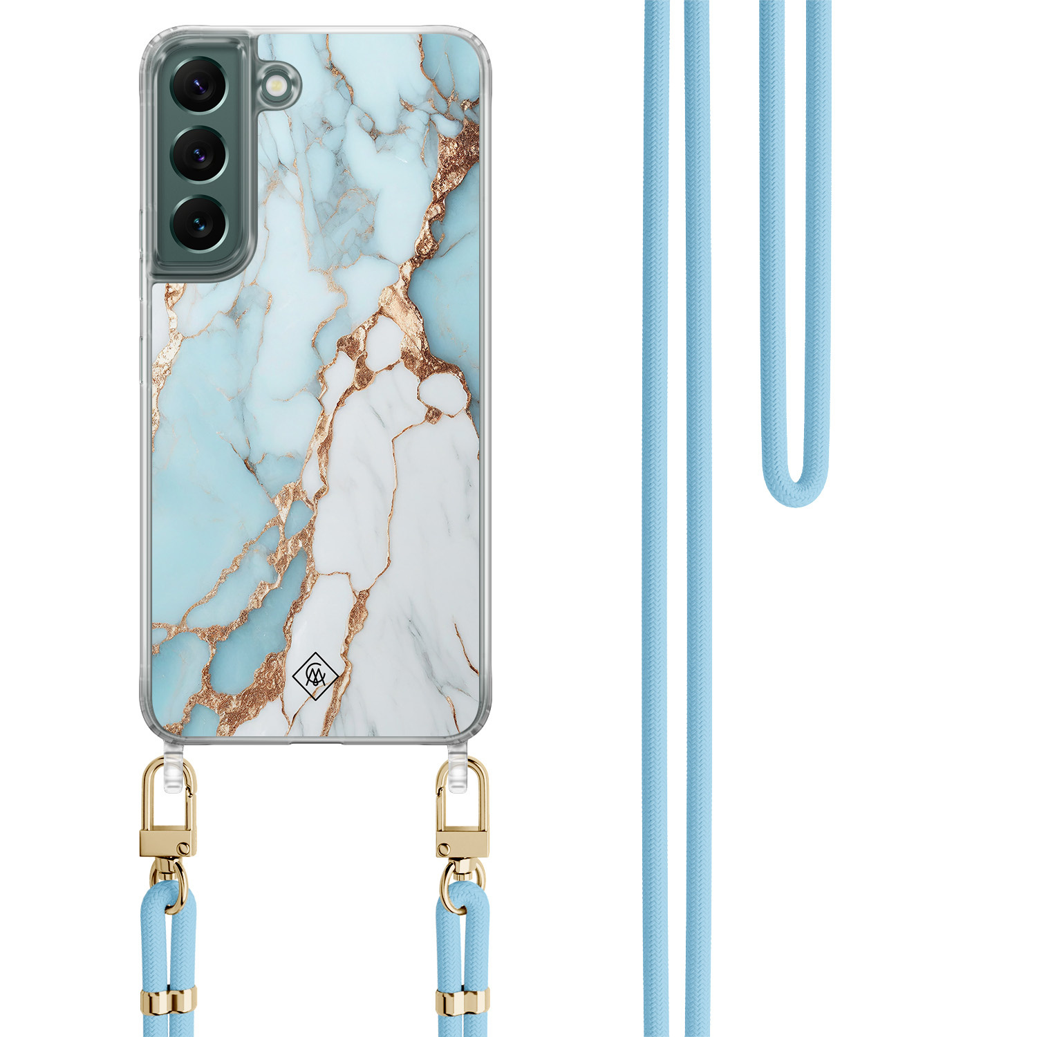 Samsung Galaxy S22 Plus hoesje met blauw koord Marmer lichtblauw