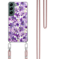 Casimoda Samsung Galaxy S22 Plus hoesje met rosegoud koord - Floral violet
