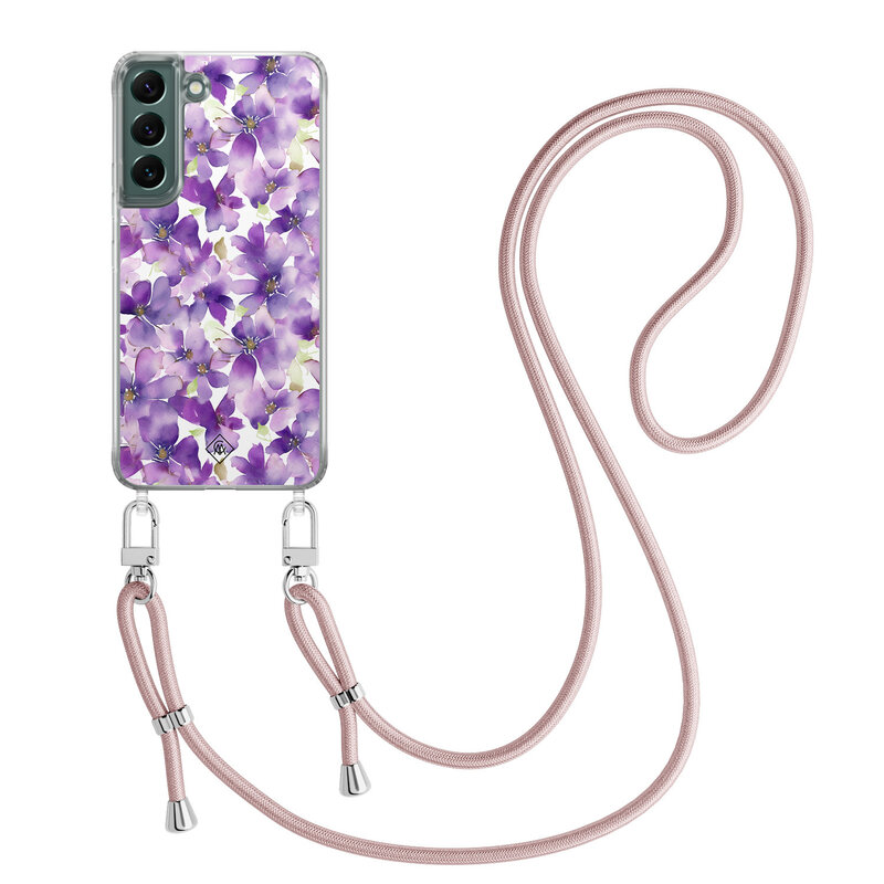 Casimoda Samsung Galaxy S22 Plus hoesje met rosegoud koord - Floral violet