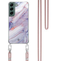 Casimoda Samsung Galaxy S22 Plus hoesje met rosegoud koord - Marmer paars