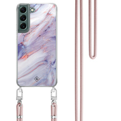 Casimoda Samsung Galaxy S22 Plus hoesje met rosegoud koord - Marmer paars