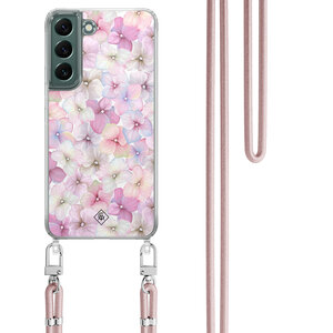 Casimoda Samsung Galaxy S22 Plus hoesje met rosegoud koord - Hortensia
