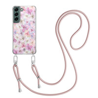 Casimoda Samsung Galaxy S22 Plus hoesje met rosegoud koord - Hortensia