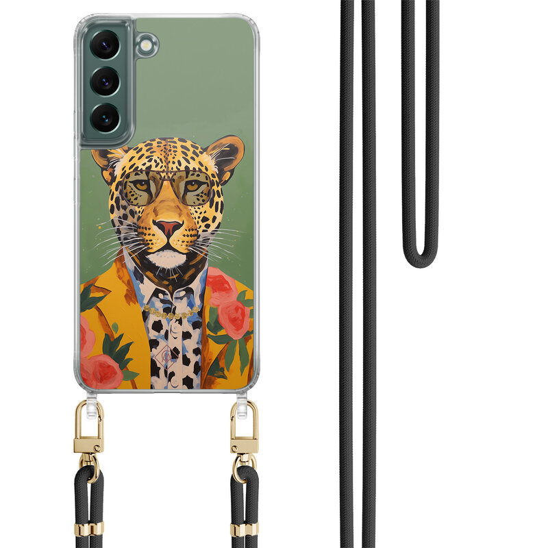 Casimoda Samsung Galaxy S22 Plus hoesje met zwart koord - Luipaard hipster