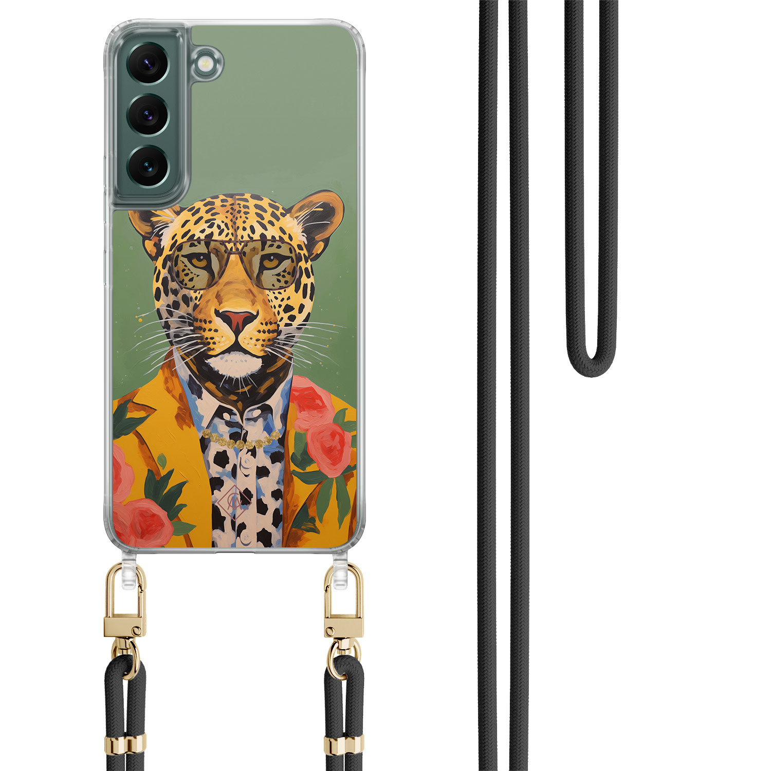 Samsung Galaxy S22 Plus hoesje met zwart koord Luipaard hipster