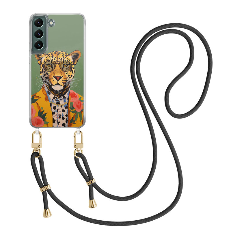 Casimoda Samsung Galaxy S22 Plus hoesje met zwart koord - Luipaard hipster