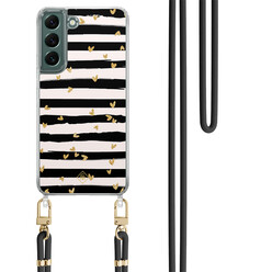 Casimoda Samsung Galaxy S22 Plus hoesje met zwart koord - Hart streepjes