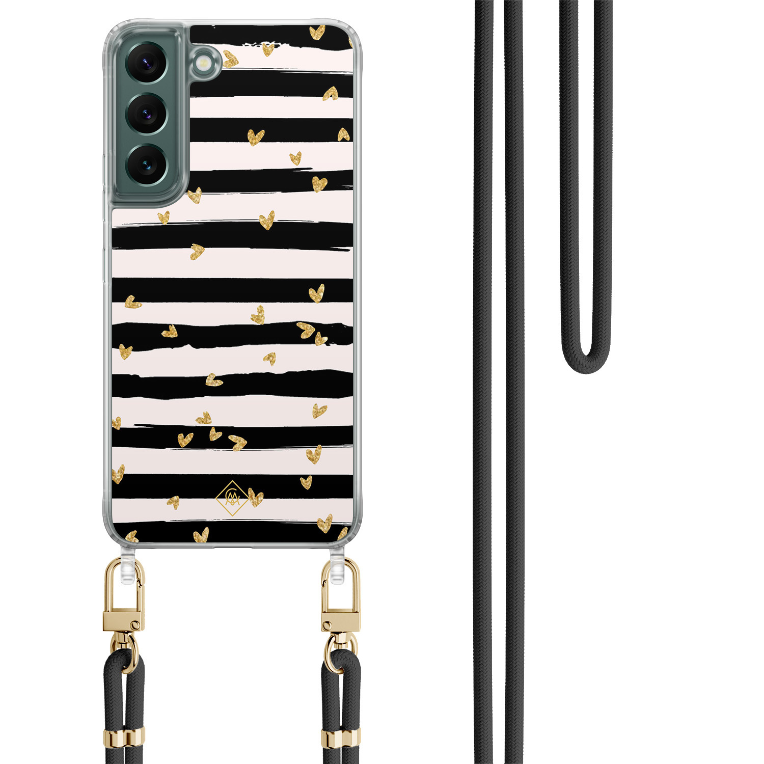 Samsung Galaxy S22 Plus hoesje met zwart koord Hart streepjes