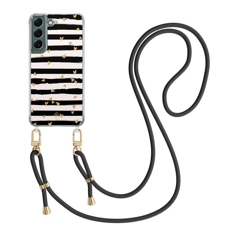 Casimoda Samsung Galaxy S22 Plus hoesje met zwart koord - Hart streepjes