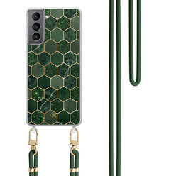 Casimoda Samsung Galaxy S21 Plus hoesje met groen koord - Kubus groen