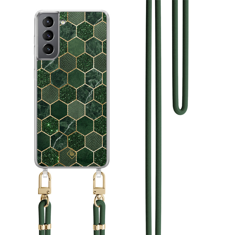 Casimoda Samsung Galaxy S21 Plus hoesje met groen koord - Kubus groen