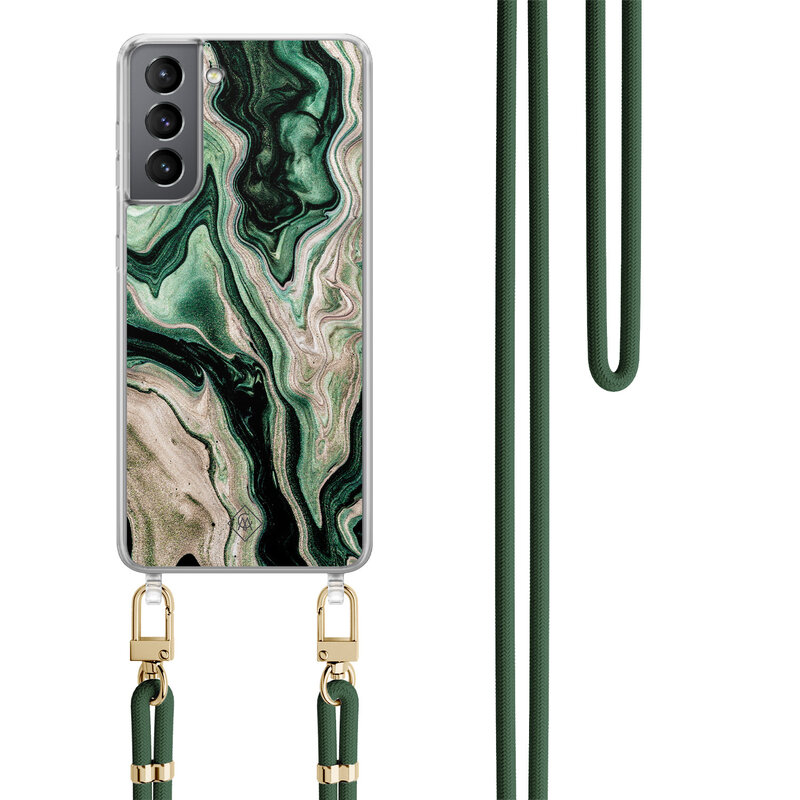 Casimoda Samsung Galaxy S21 Plus hoesje met groen koord - Green waves
