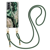 Casimoda Samsung Galaxy S21 Plus hoesje met groen koord - Green waves