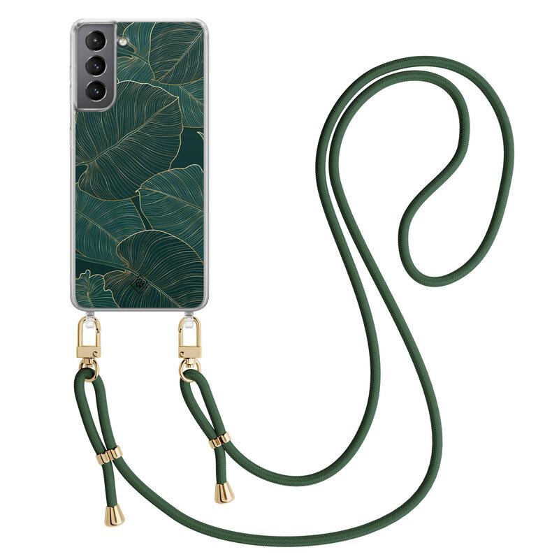 Casimoda Samsung Galaxy S21 Plus hoesje met groen koord - Monstera leaves