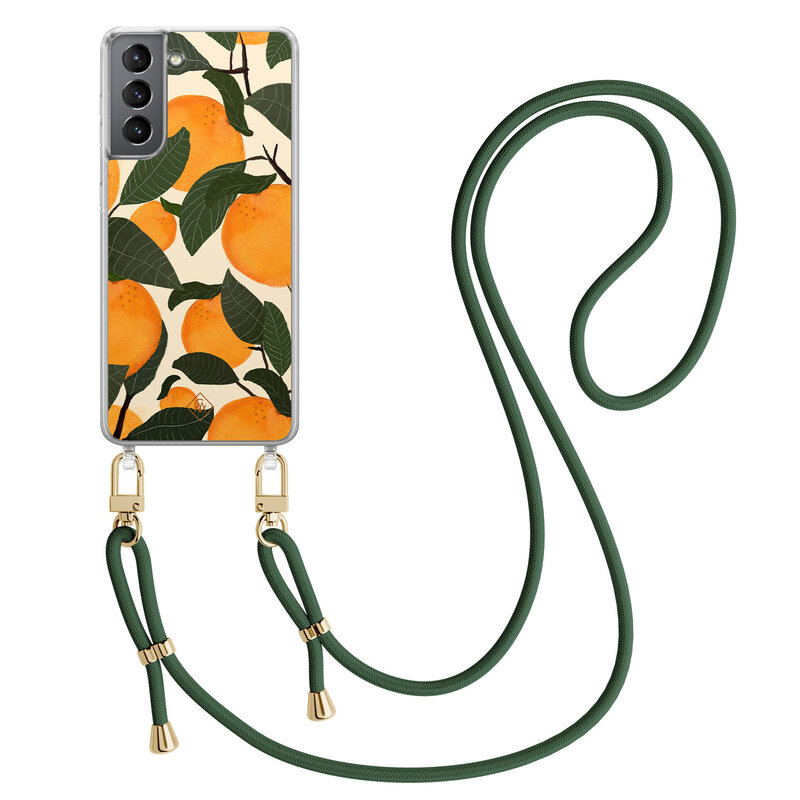Casimoda Samsung Galaxy S21 Plus hoesje met groen koord - Orange garden