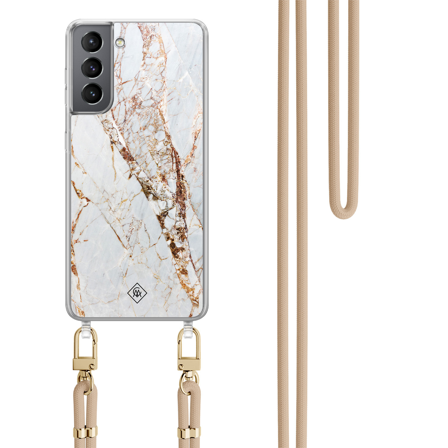 Samsung Galaxy S21 Plus hoesje met beige koord Marmer goud