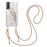 Casimoda Samsung Galaxy S21 Plus hoesje met beige koord - Marmer goud