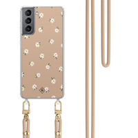Casimoda Samsung Galaxy S21 Plus hoesje met beige koord - Sweet daisies