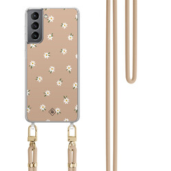 Casimoda Samsung Galaxy S21 Plus hoesje met beige koord - Sweet daisies