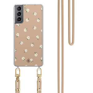 Casimoda Samsung Galaxy S21 Plus hoesje met beige koord - Sweet daisies