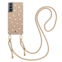 Casimoda Samsung Galaxy S21 Plus hoesje met beige koord - Sweet daisies