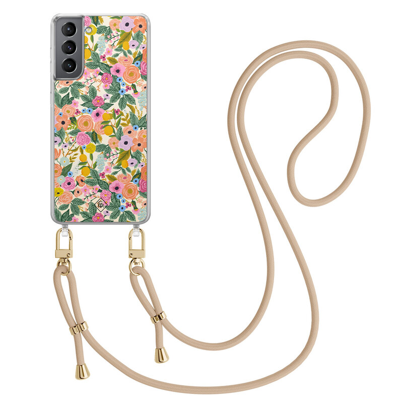 Casimoda Samsung Galaxy S21 Plus hoesje met beige koord - Pink garden