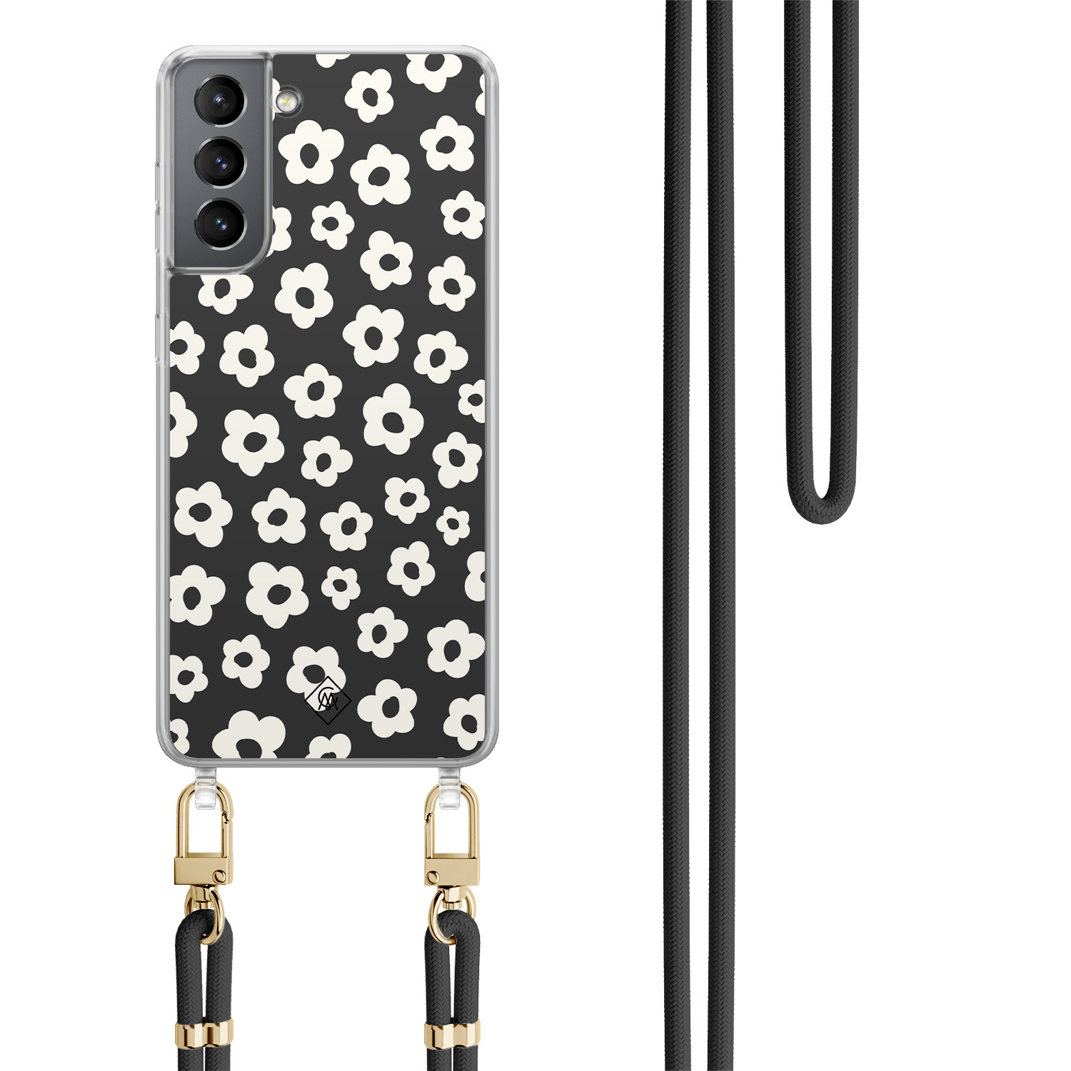 Samsung Galaxy S21 Plus hoesje met zwart koord Retro bloempjes