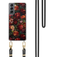 Casimoda Samsung Galaxy S21 Plus hoesje met zwart koord - Floral garden