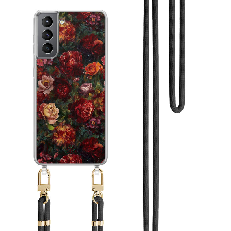 Casimoda Samsung Galaxy S21 Plus hoesje met zwart koord - Floral garden