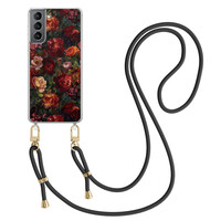 Casimoda Samsung Galaxy S21 Plus hoesje met zwart koord - Floral garden