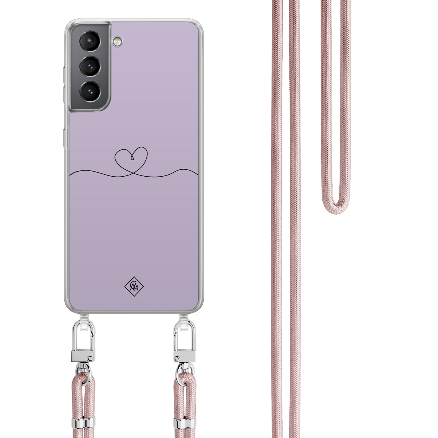 Samsung Galaxy S21 Plus hoesje met rosegoud koord Hart lila