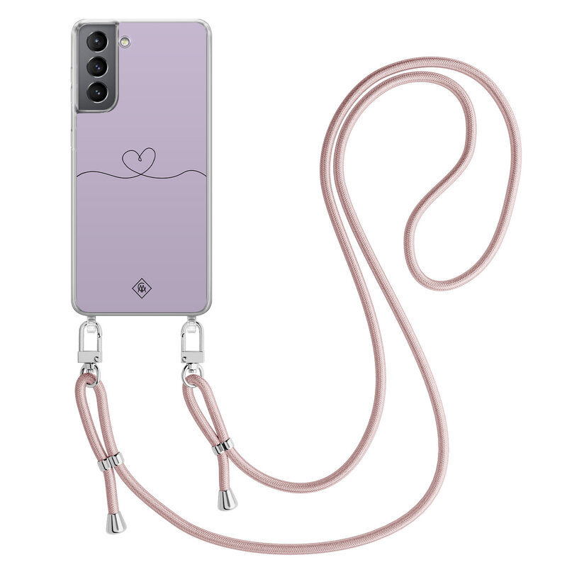 Casimoda Samsung Galaxy S21 Plus hoesje met rosegoud koord - Hart lila