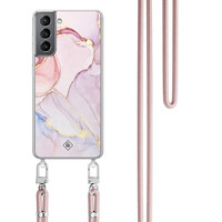 Casimoda Samsung Galaxy S21 Plus hoesje met rosegoud koord - Purple sky