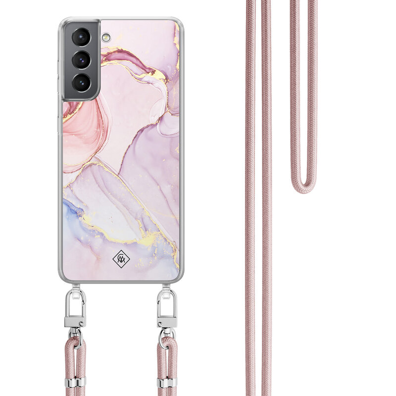 Casimoda Samsung Galaxy S21 Plus hoesje met rosegoud koord - Purple sky