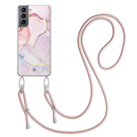 Casimoda Samsung Galaxy S21 Plus hoesje met rosegoud koord - Purple sky