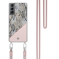 Casimoda Samsung Galaxy S21 Plus hoesje met rosegoud koord - Snake print