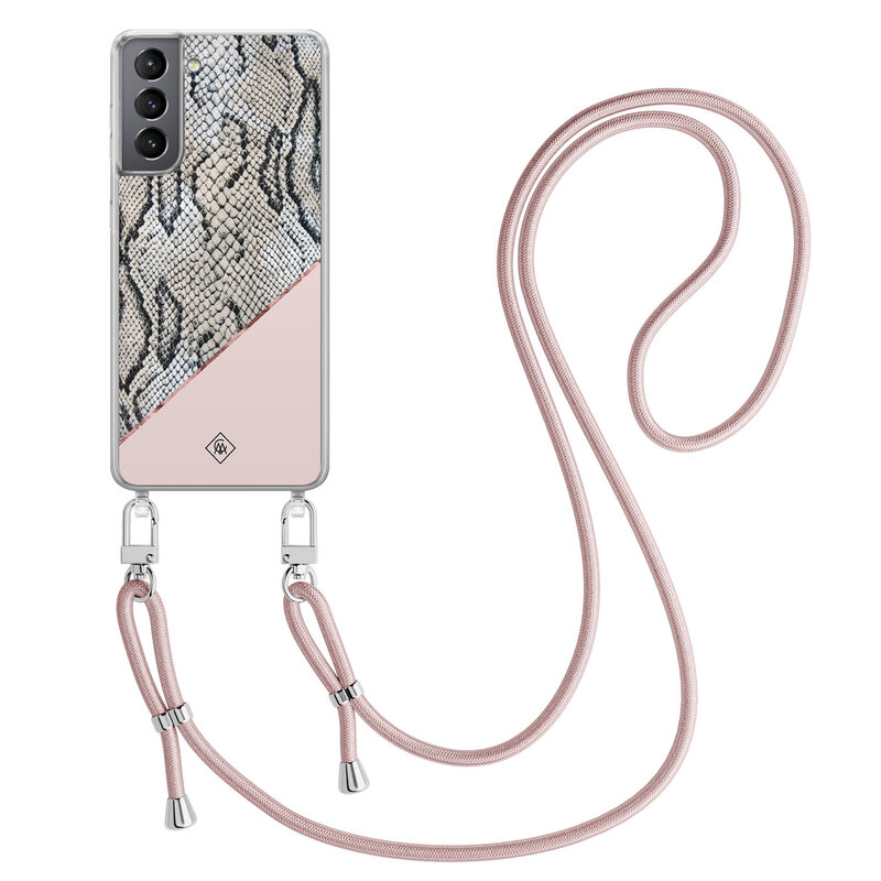 Casimoda Samsung Galaxy S21 Plus hoesje met rosegoud koord - Snake print