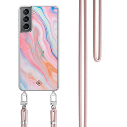 Casimoda Samsung Galaxy S21 Plus hoesje met rosegoud koord - Pink glam
