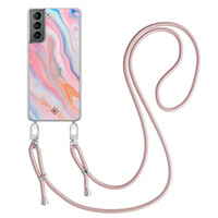 Casimoda Samsung Galaxy S21 Plus hoesje met rosegoud koord - Pink glam